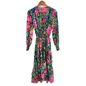 Lilly Pulitzer Christiana Stretch Ruffle Midi Maxi Dress Size 0 Fantasy Floral